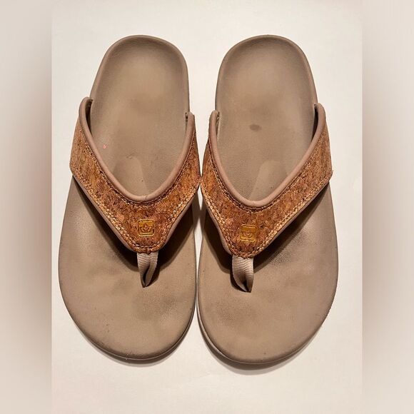 Spenco Orthotic ThongSandals - Yumi Cork Tan Cork-Like Thong Sandals Size 9 - Picture 2 of 4